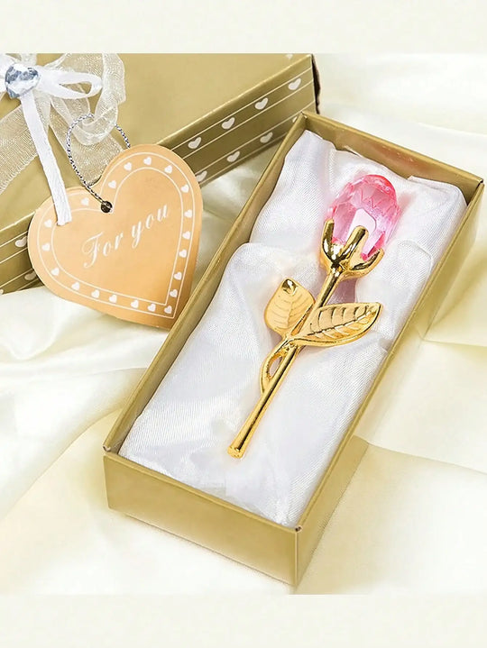 Crystal Glass Rose Flower Gift with Decorative Gift Box