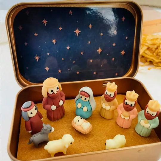 Portable Mini Nativity Scene Tin Box Set