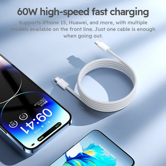 3-Pack 60W Braided USB-C to USB-C Cables