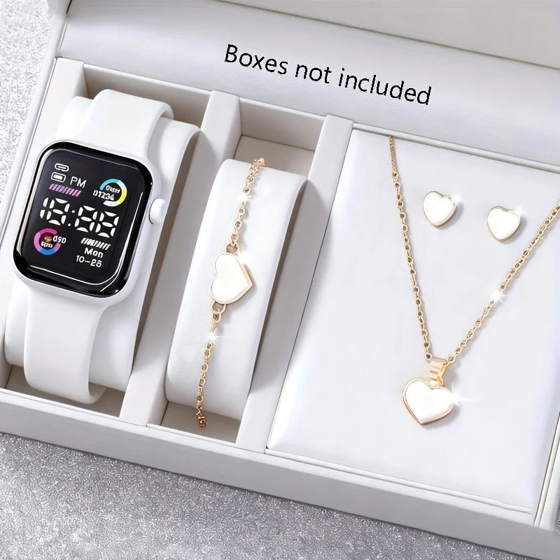 6-Piece Digital Watch &amp; Heart Jewelry Gift Set