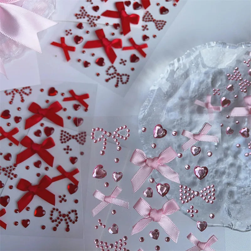 3D Bow &amp; Heart Gem Decorative Sticker Sheet