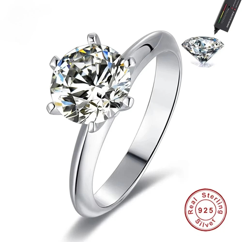 925 Sterling Silver Moissanite Solitaire Engagement Ring