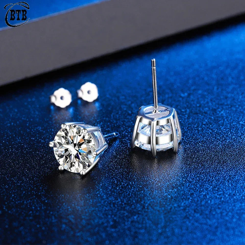 925 Sterling Silver Moissanite Stud Earrings with GRA Certificate