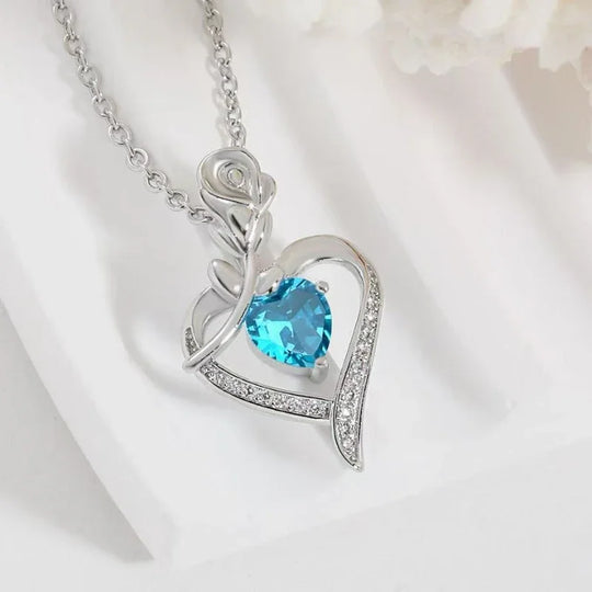Heart Pendant Necklace for Mom with Rhinestones