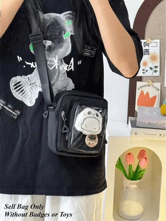 Mini Nylon Crossbody Bag with Transparent Display Pocket