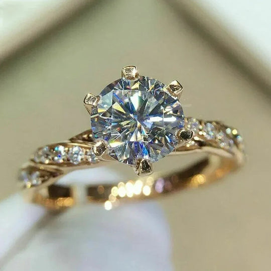 Gold Color Cubic Zirconia 6-Claw Wedding Ring for Women