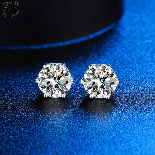 925 Sterling Silver Moissanite Stud Earrings with GRA Certificate