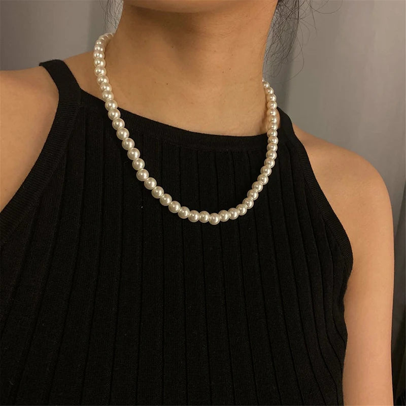 Classic White Simulated Pearl Choker Necklace