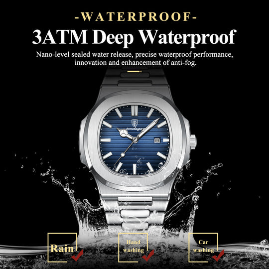 POEDAGAR Stainless Steel Quartz Square Men&