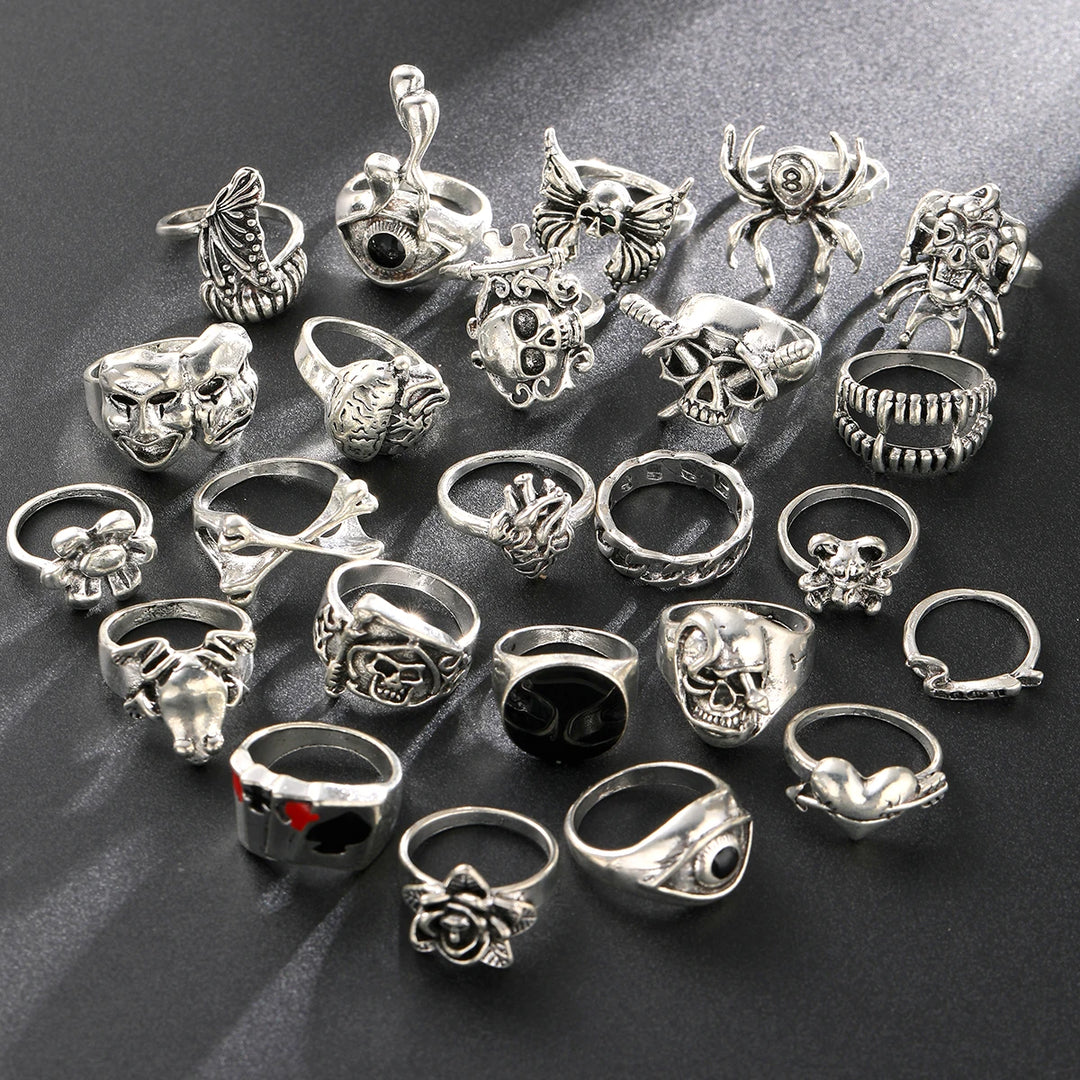 24-Piece Gothic Punk Ring Set for Women &amp; Men
