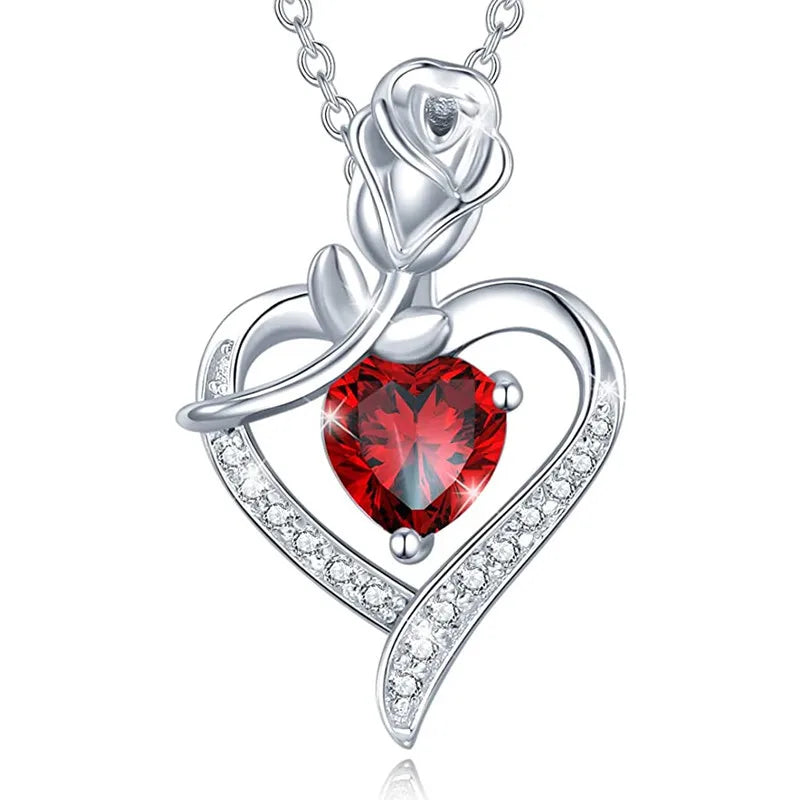 Heart Pendant Necklace for Mom with Rhinestones