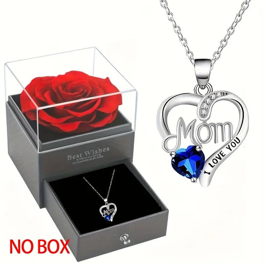 Heart Pendant Necklace for Mom with Rhinestones