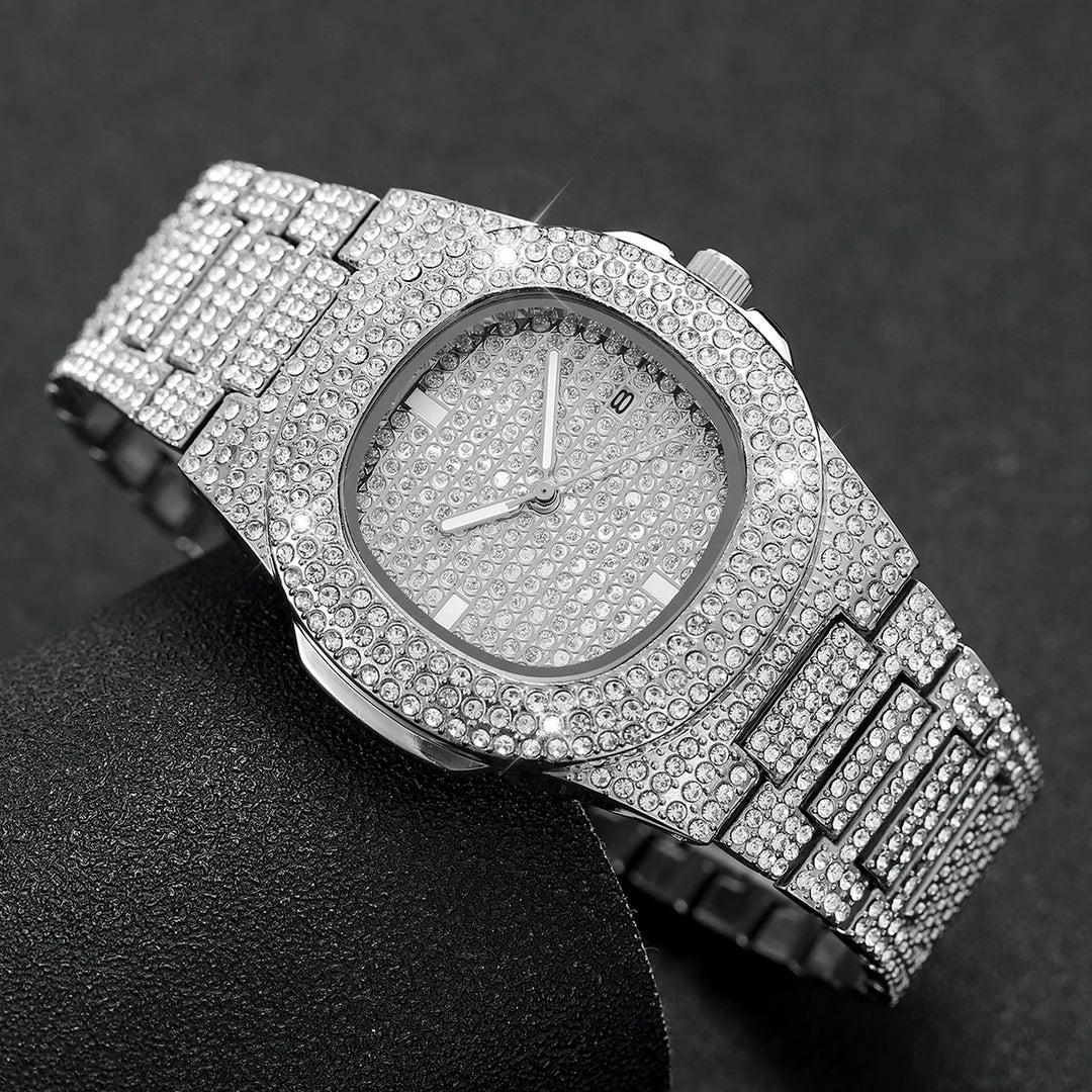 Luxury Diamond Quartz Stainless Steel Men&