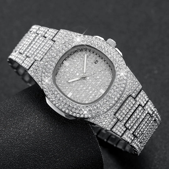 Luxury Diamond Quartz Stainless Steel Men&