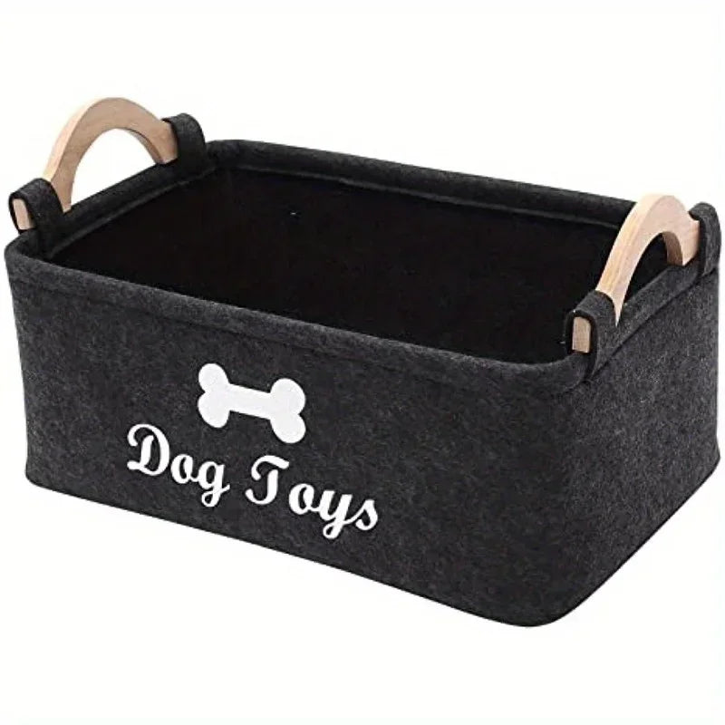 Felt Dog Toy Storage Basket with Wooden Handles