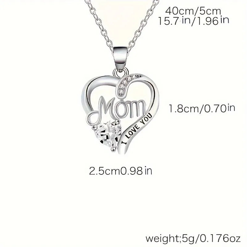 Heart Pendant Necklace for Mom with Rhinestones