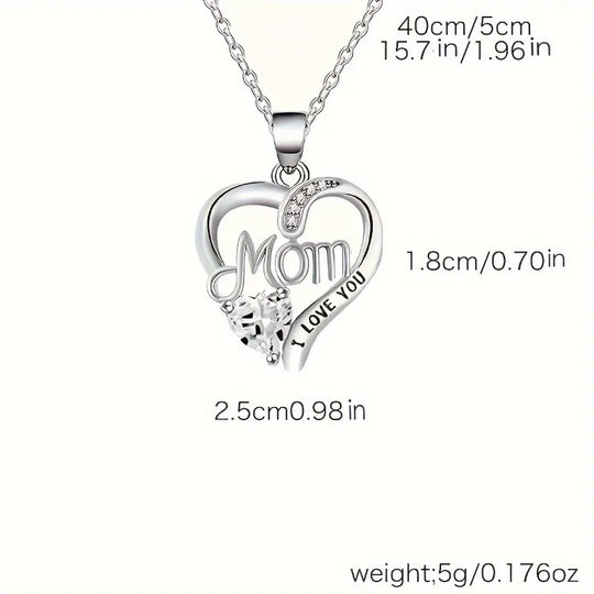 Heart Pendant Necklace for Mom with Rhinestones
