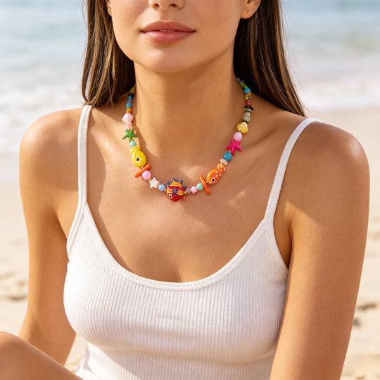 Colorful Ceramic Ocean Charm Beaded Necklace