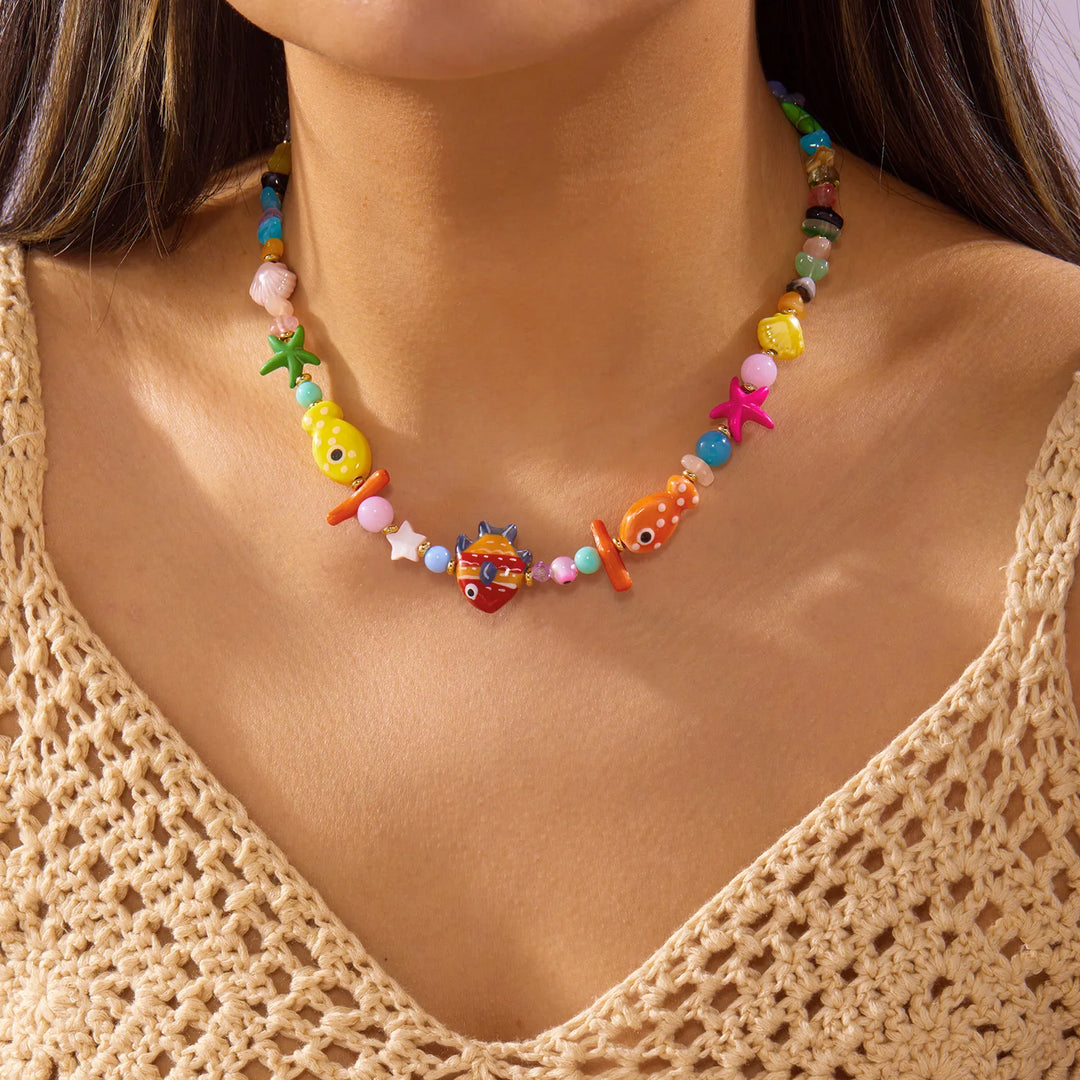 Colorful Ceramic Ocean Charm Beaded Necklace