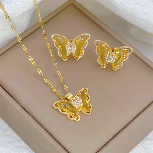 Butterfly Necklace &amp; Earrings Jewelry Set