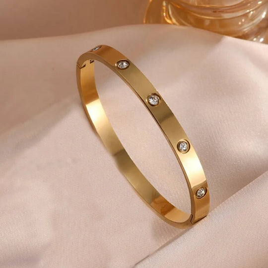 Gold Stainless Steel Zircon Bangle Bracelet