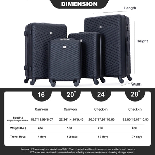 4-Piece ABS Hardside Luggage Set with TSA Lock &amp; Spinner Wheels