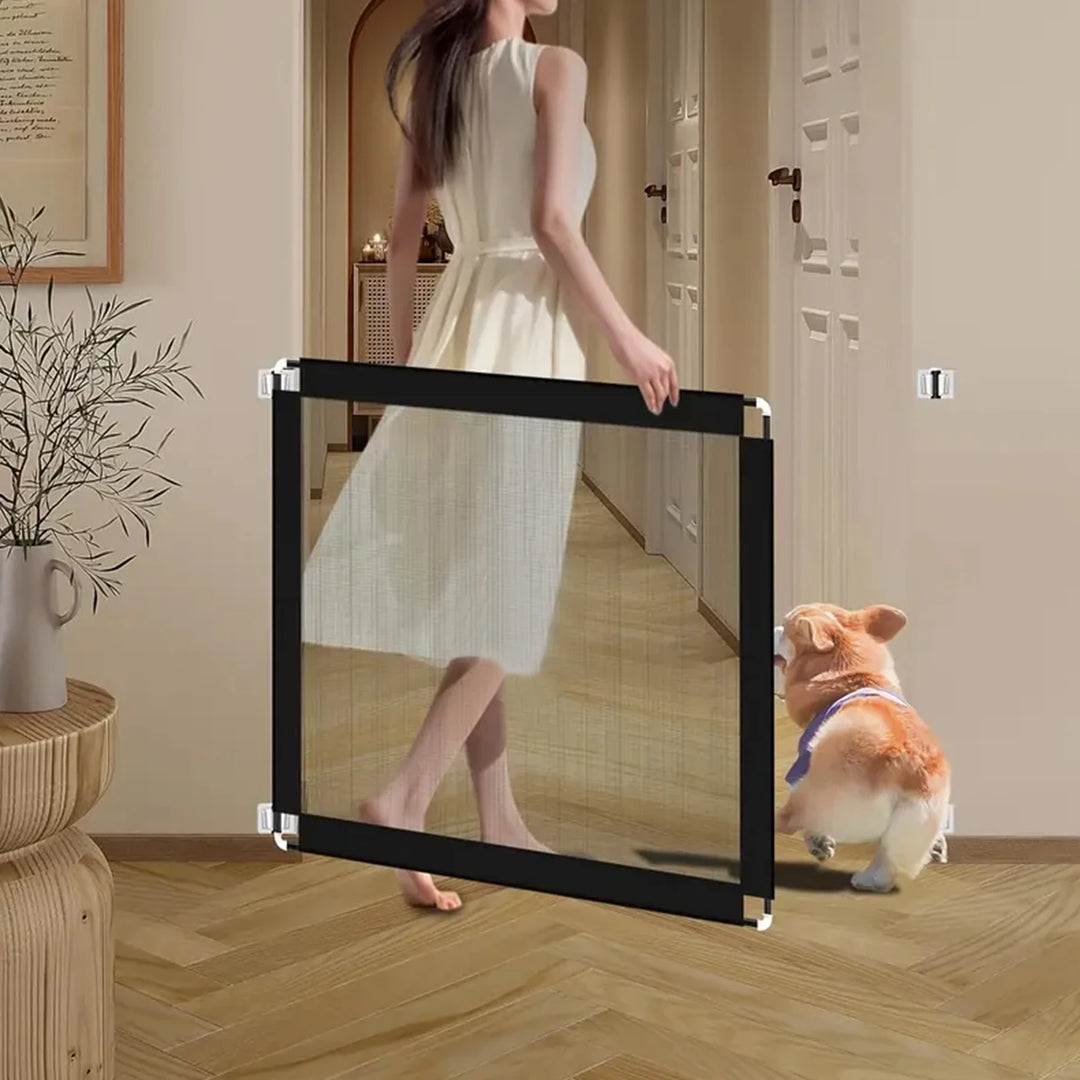 Mesh Pet Safety Gate for Doorways &amp; Stairs with 6 Hooks