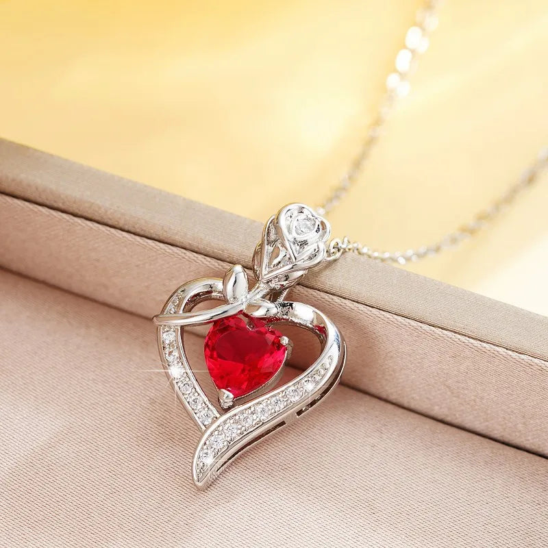 Heart Pendant Necklace for Mom with Rhinestones