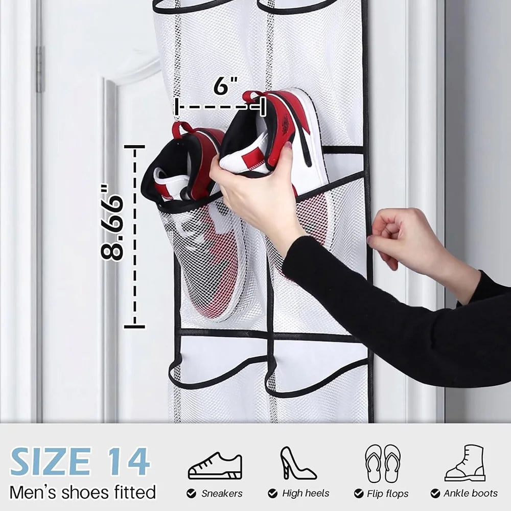 12 Pocket Over the Door Mesh Shoe Organizer with Hooks