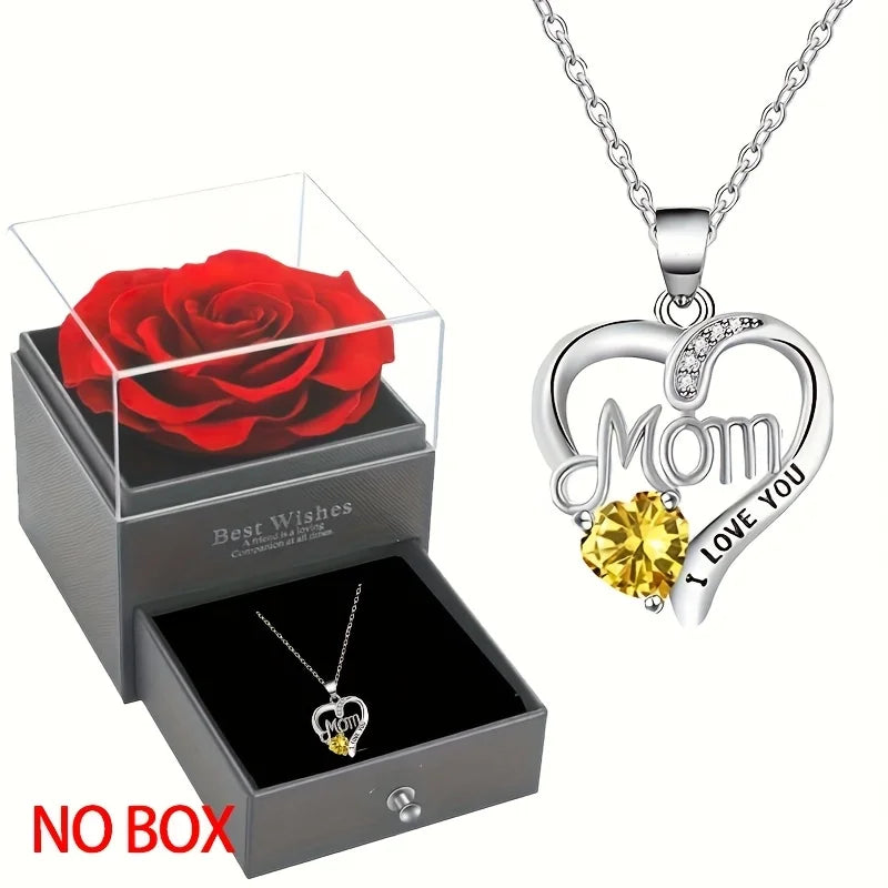 Heart Pendant Necklace for Mom with Rhinestones