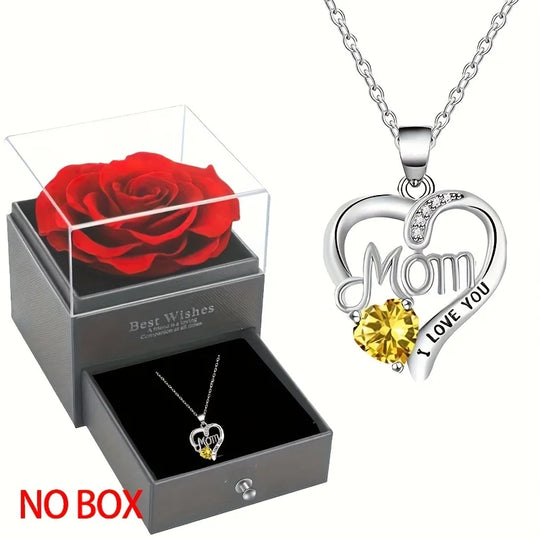 Heart Pendant Necklace for Mom with Rhinestones
