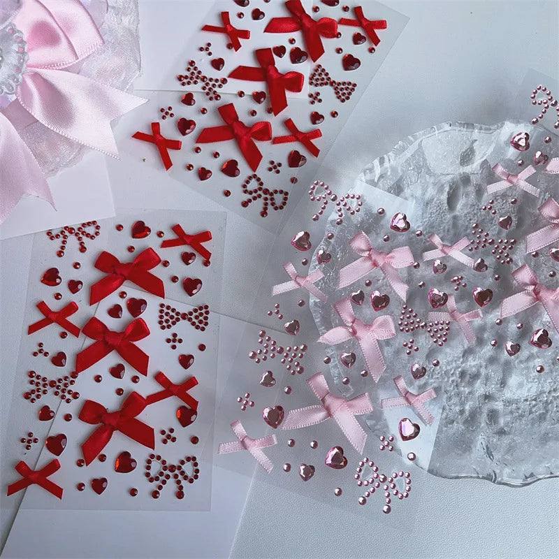 3D Bow &amp; Heart Gem Decorative Sticker Sheet
