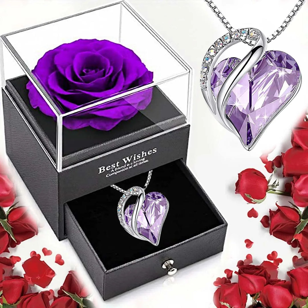 Eternal Rose Heart Necklace Gift Box Set