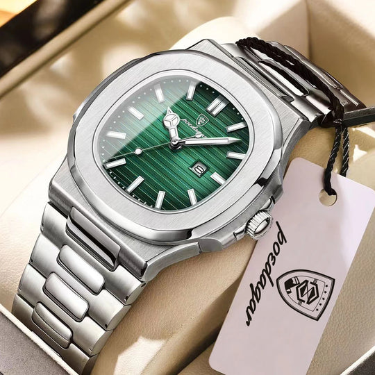 POEDAGAR Stainless Steel Quartz Square Men&