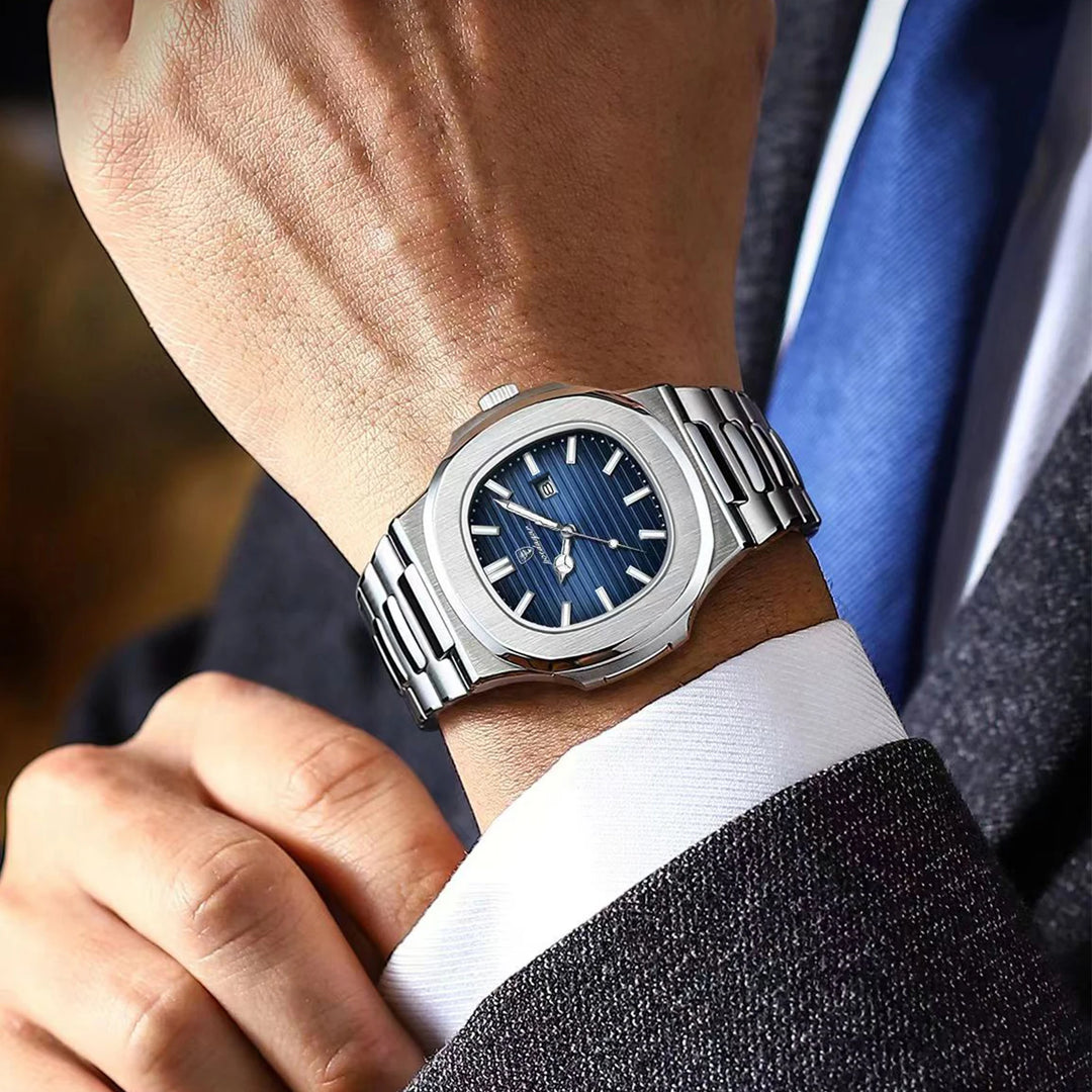 POEDAGAR Stainless Steel Quartz Square Men&