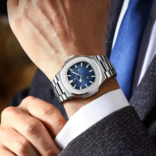 POEDAGAR Stainless Steel Quartz Square Men&