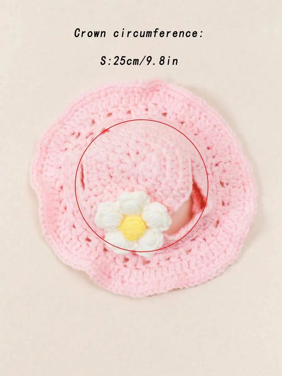Knitted Floral Pet Hat for Cats &amp; Small Dogs