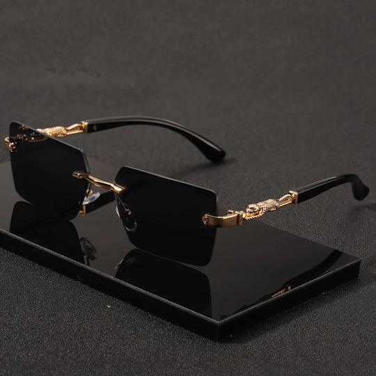 Rimless Rectangle Sunglasses with Gold Temples