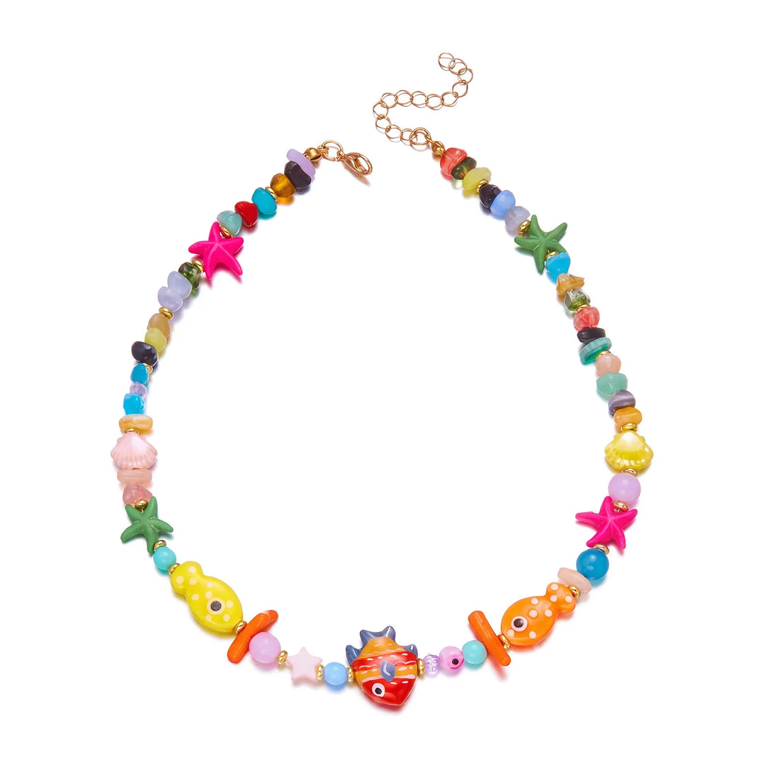 Colorful Ceramic Ocean Charm Beaded Necklace