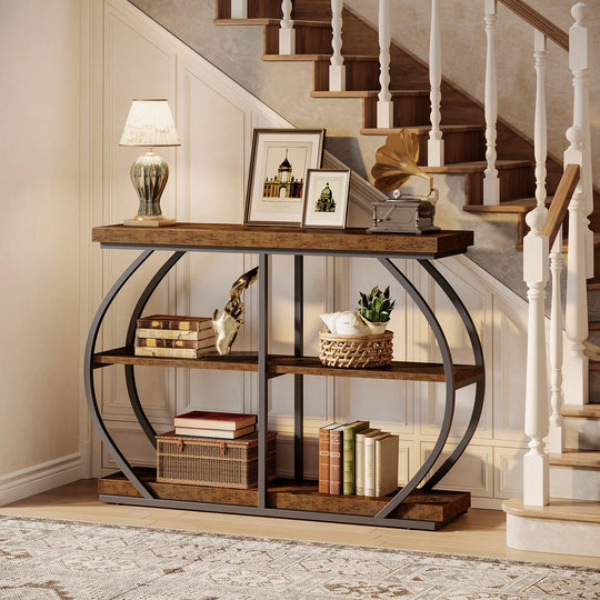 Industrial 3-Tier Console Table with Storage Shelves