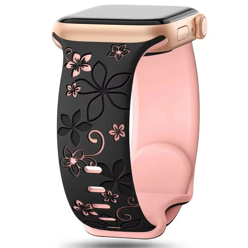 Floral Engraved Silicone Apple Watch Band