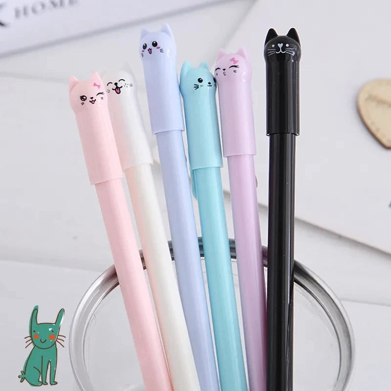 Cute Cat Gel Pen Set 0.38mm Black Ink (6 Pack)