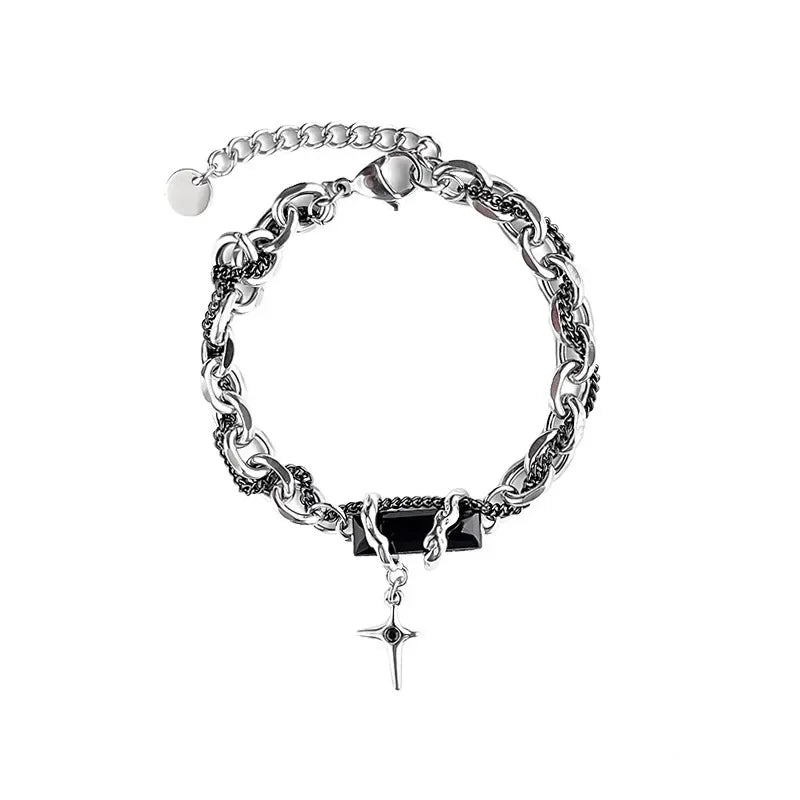 Retro Black Zircon Stainless Steel Chain Bracelet