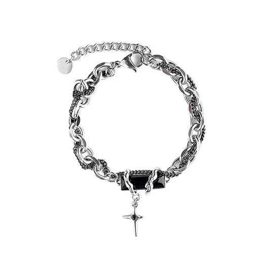 Retro Black Zircon Stainless Steel Chain Bracelet