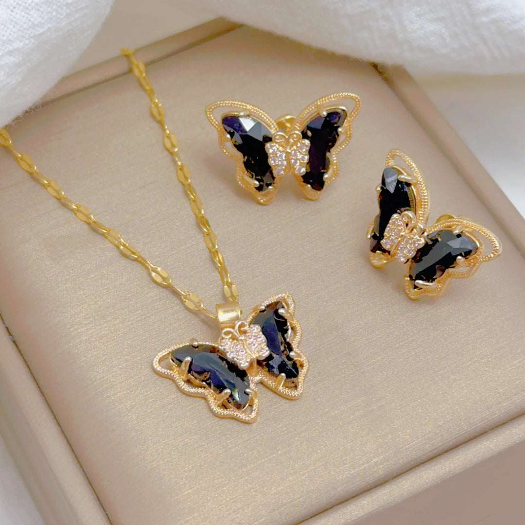 Butterfly Necklace &amp; Earrings Jewelry Set
