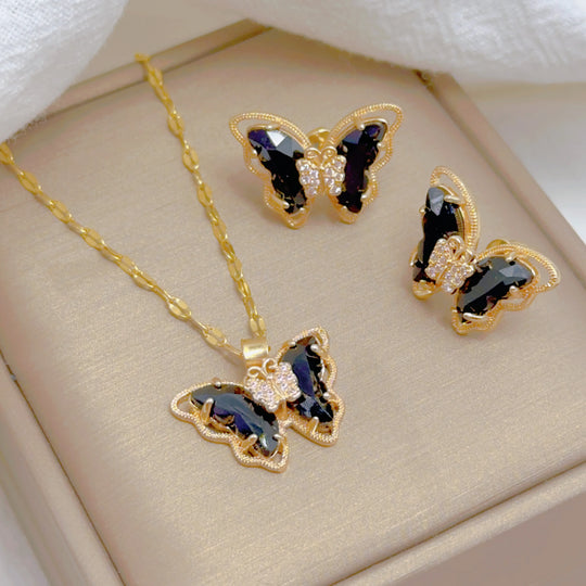 Butterfly Necklace &amp; Earrings Jewelry Set