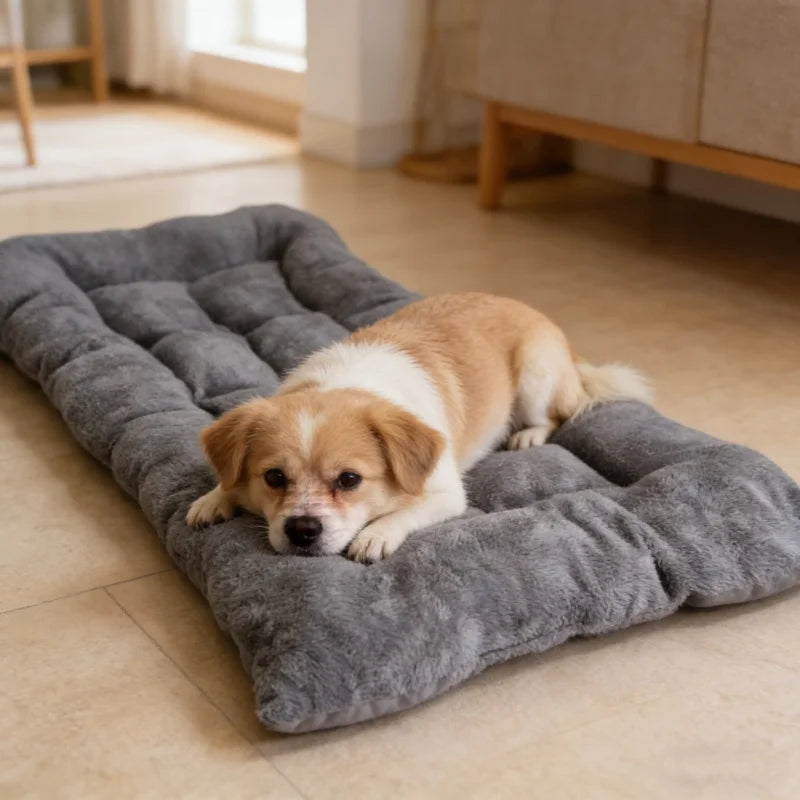 Extra Large Plush Dog Bed Mat for Dogs – Soft Quilted Gray