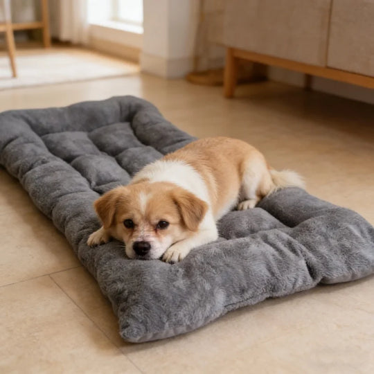 Extra Large Plush Dog Bed Mat for Dogs – Soft Quilted Gray