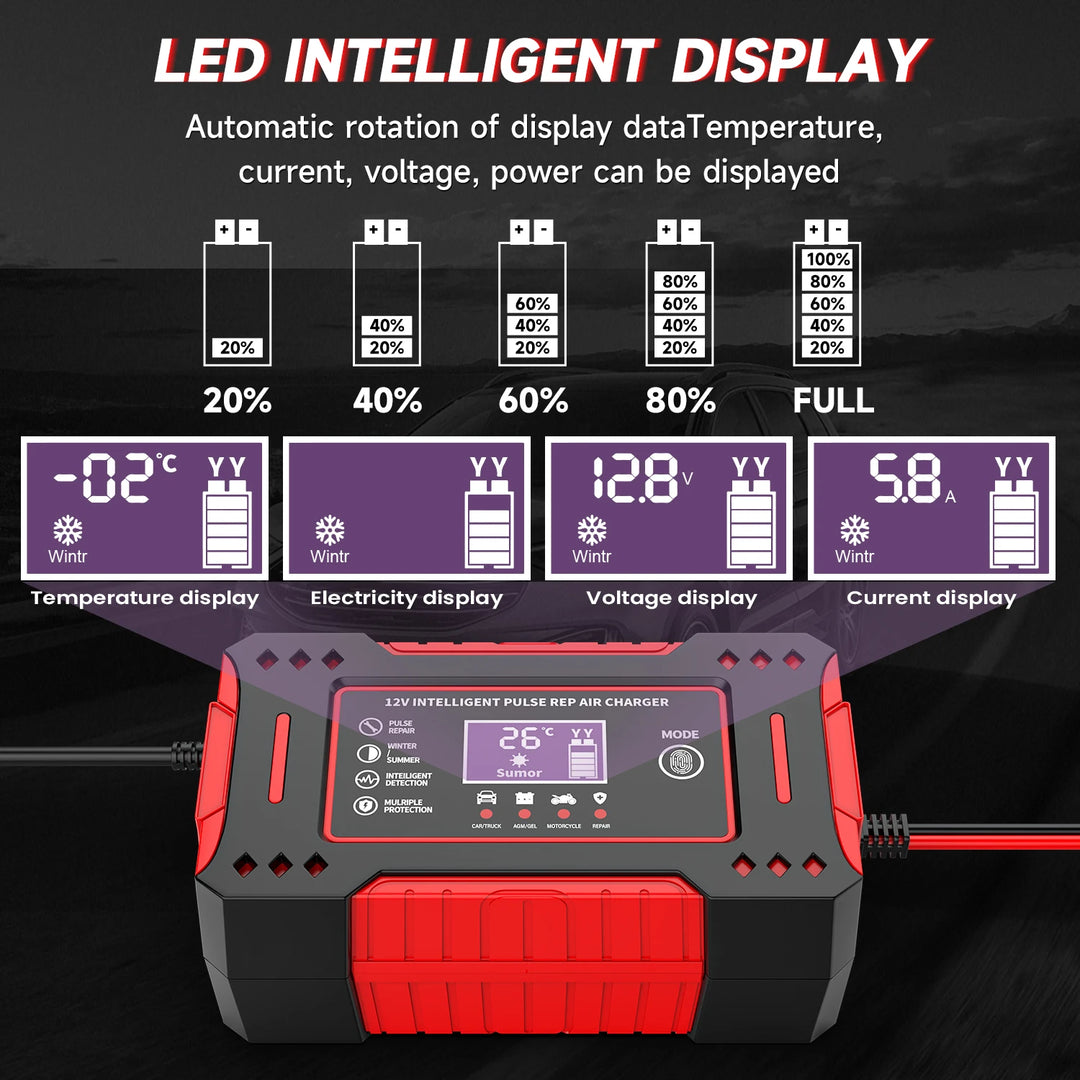 12V 6A Smart Battery Charger with LCD Display
