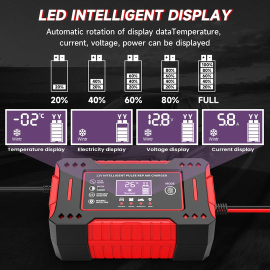 12V 6A Smart Battery Charger with LCD Display